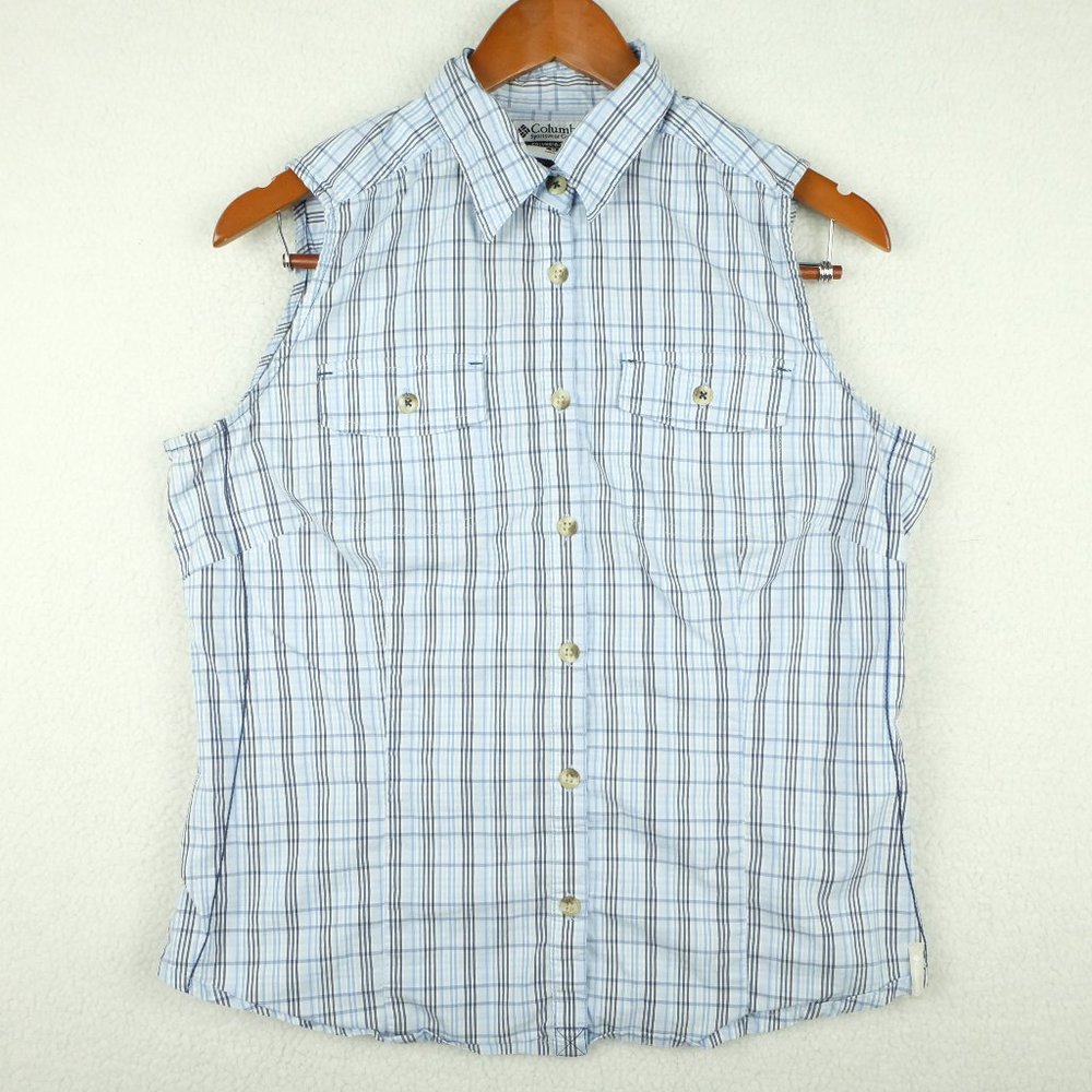 Columbia Womens Button Up Shirt Medium Blue Plaid Sleeveless Outdoor Classic - Picture 1 of 9